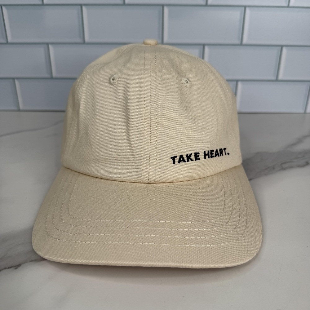 Take‎ Heart Hat Cap Strap Back Cream Embroidered Dad Baseball Mens Casual